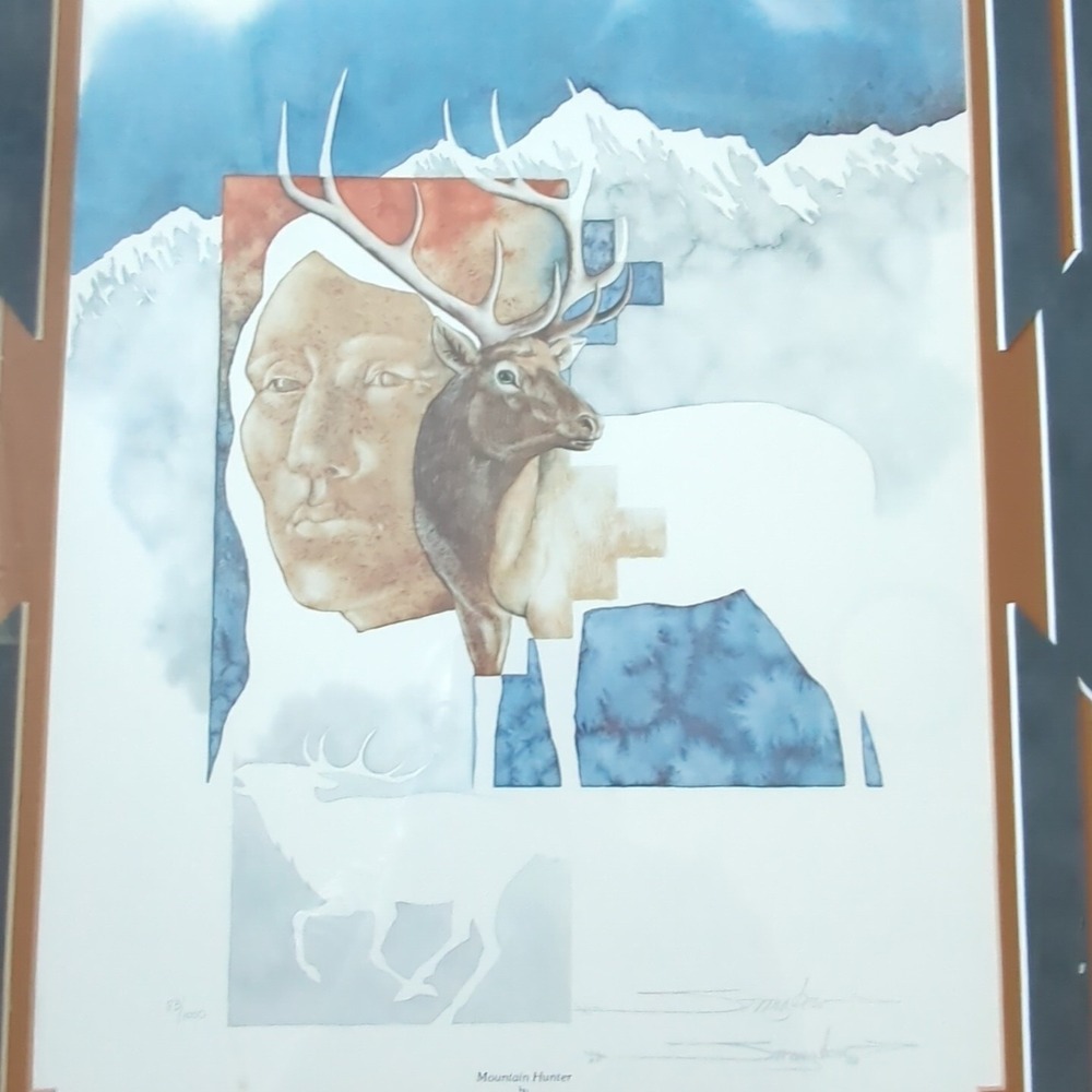 Dyanne Strongbow Painting Native American MOUNTAIN HUNTER Watercolor Man Nature - Picture 3 of 8